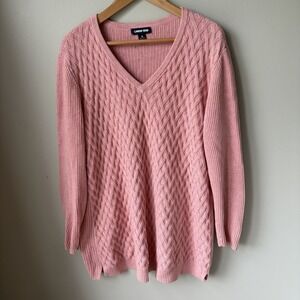 Lands' End Pink V Neck Knit Sweater Pink Size 1X 16w-18w